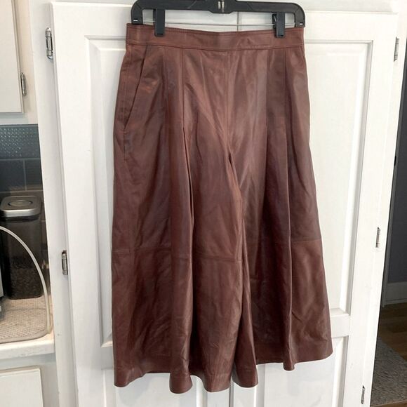 Lafayette 148 New York Brown Leather Lambskin Pleated Bermuda Shorts Size 4 - Picture 1 of 11